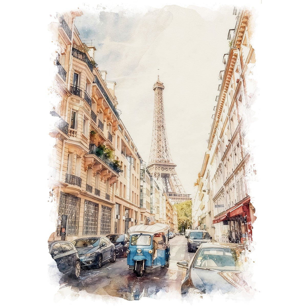 絵画 フランス パリの街角の風景画 インテリアアート額付き 水彩画