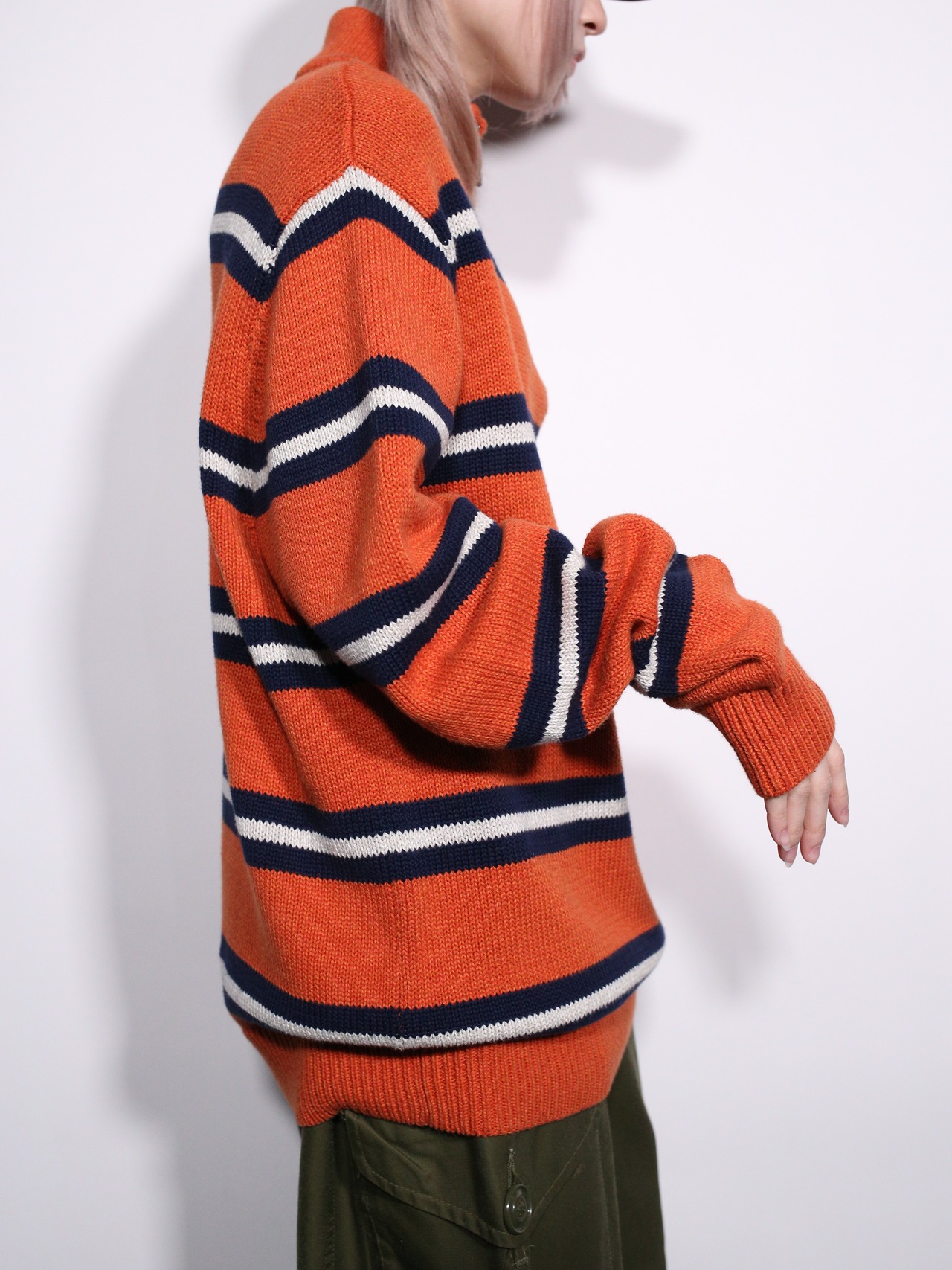 "CHAPS" good coloring border half-zip cotton knit - 4