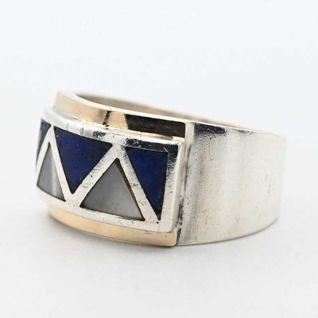 Lapis Lazuli / Pearl Inlay Top Wide Ring #18.5 / Denmark