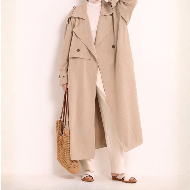 ダブルブレストロング丈トレンチコート　01077