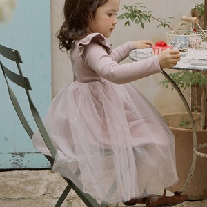 秋フリルガーゼ切り替えワンピース