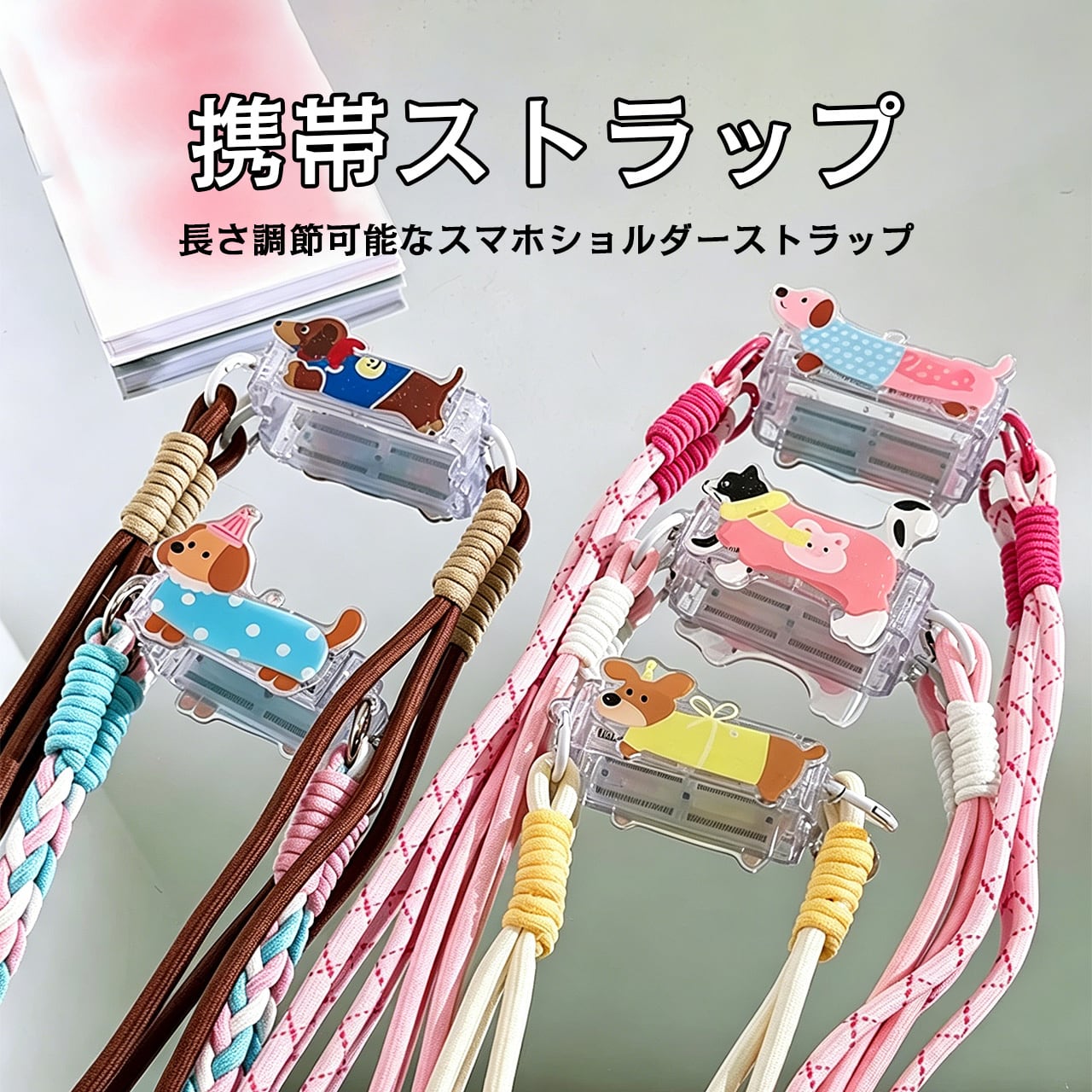 Z38 . 猫＆犬デザインが超かわいい！長さ調節可能（7〜11cm・厚さ1cm
