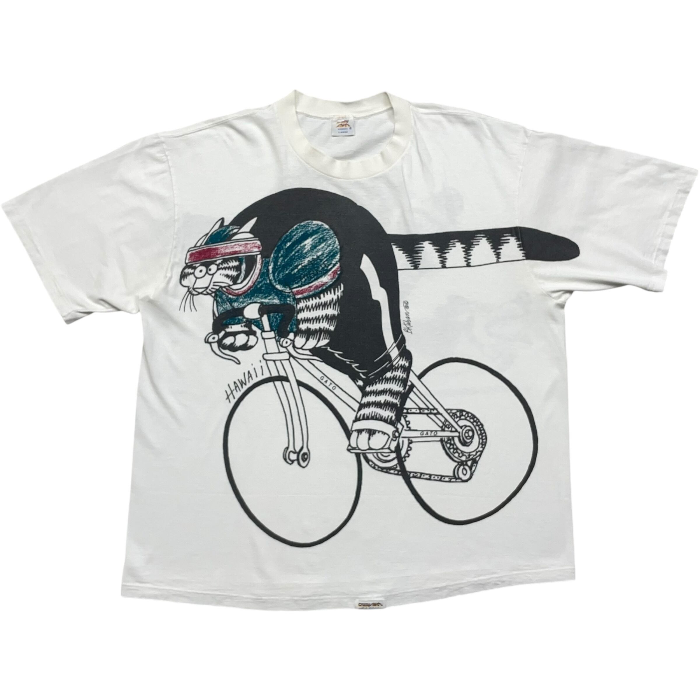 《L》 Crazy shirt Tシャツ クリバンキャット バーナード・クリバン イラストレーター 両面プリント ホワイト USA製 90年代 vintage no.8190