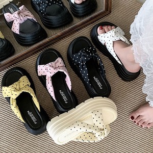 厚底 リボン サンダル ドット柄 レディース 春夏 韓国 きれいめ 大人 かわいい フェミニン おしゃれ フラットサンダル 疲れにくい 歩きやすい 履きやすい 大人可愛い 大人女子