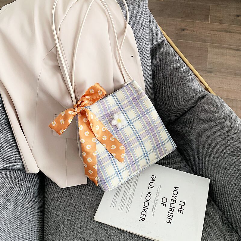 夏の小さなバッグ女性のバッグ2020新しいトレンディなファッションネット赤いスカーフショルダーバッグeign野生の野生の格子縞のバケットバッグ Tiancai_Wing_Bag8704697