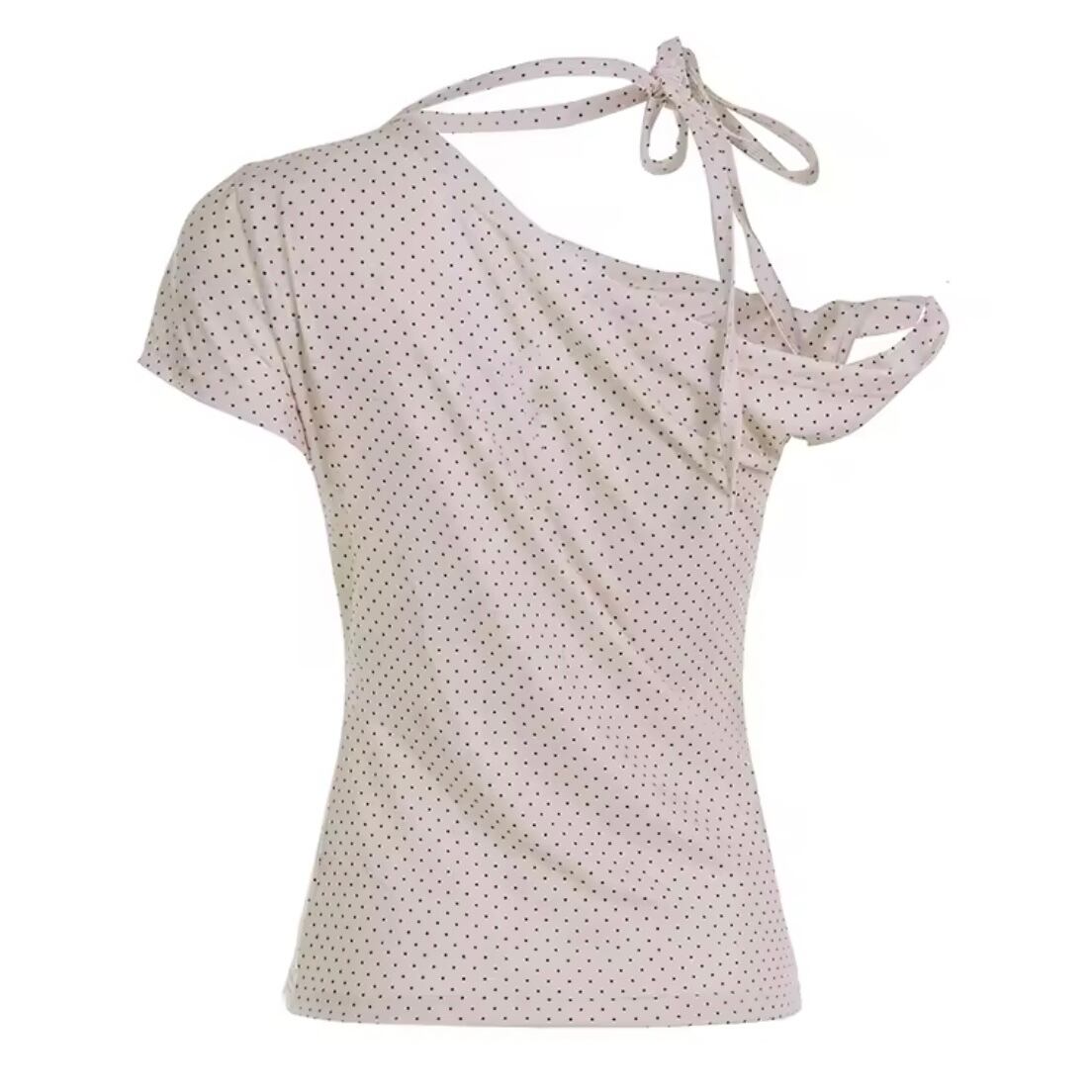 polka dot ribbon one shoulder tops