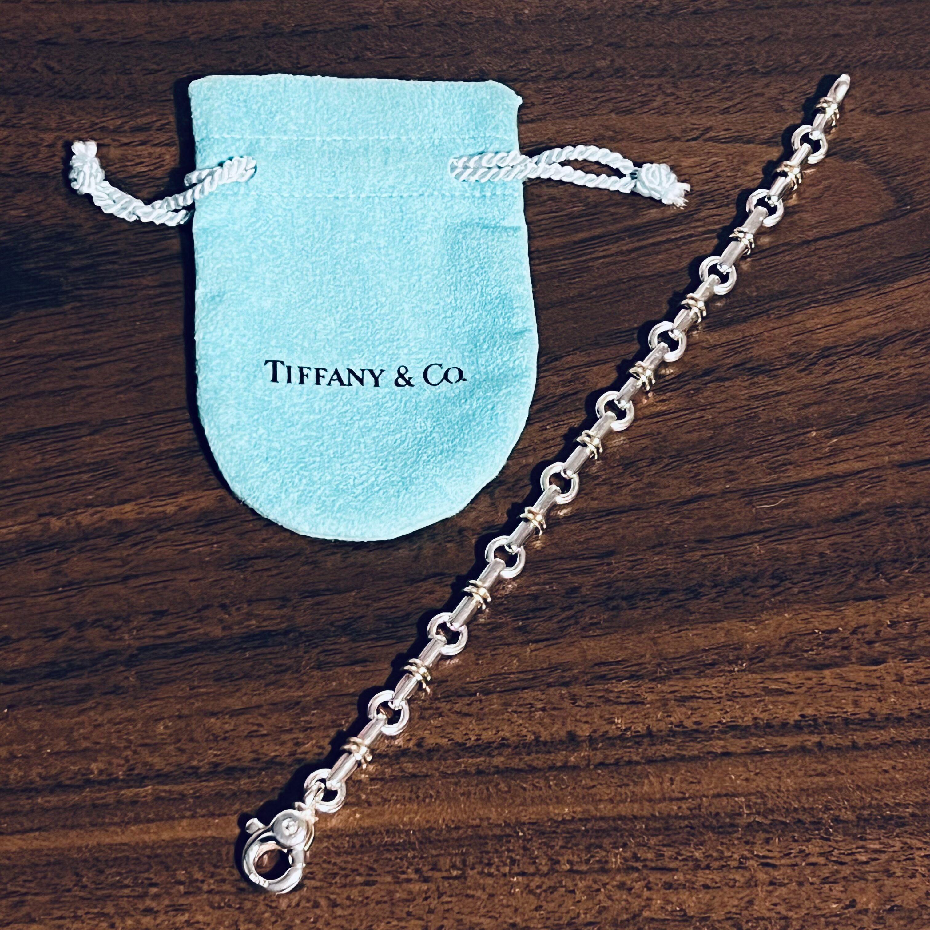 VINTAGE TIFFANY & CO. Bar Link Bracelet Sterling Silver & 18K Gold ...