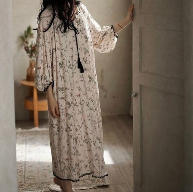 【4size】 flower cotton gown  roomwear  P354