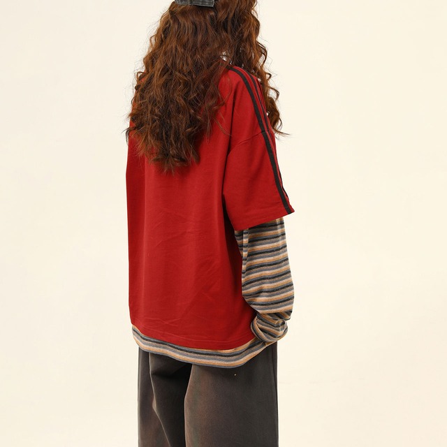 カレッジロゴヴィンテージフェイクレイヤードTシャツ 2col   R00728