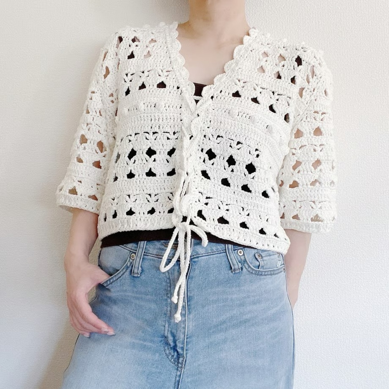 [Pattern] ラウンドシェルハーフスリーブ2wayカーディガン