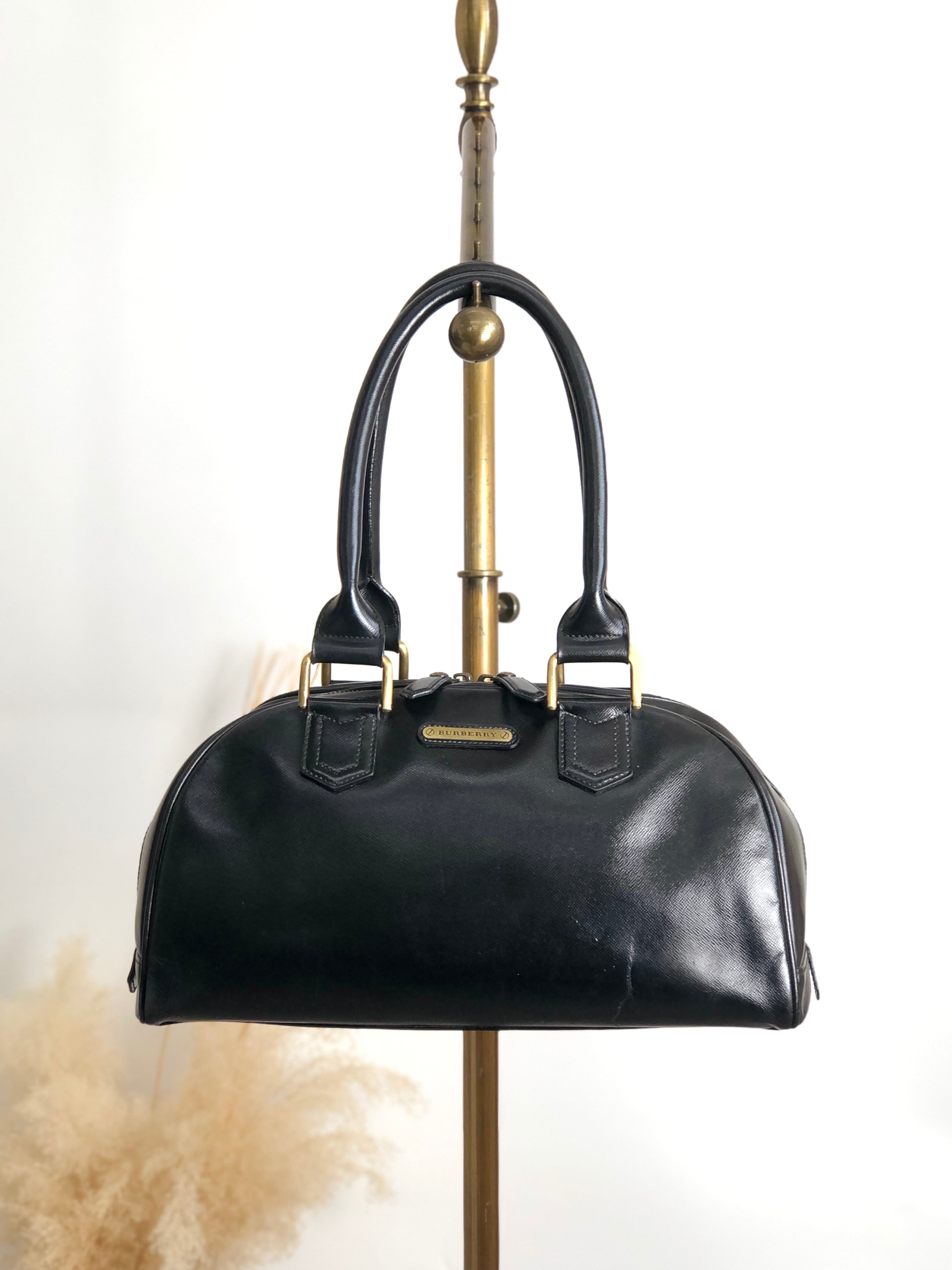 BURBERRY バーバリー ハンドバッグ ブラック プレートロゴ レザー ミニボストン vintage ヴィンテージ オールド djr8rb