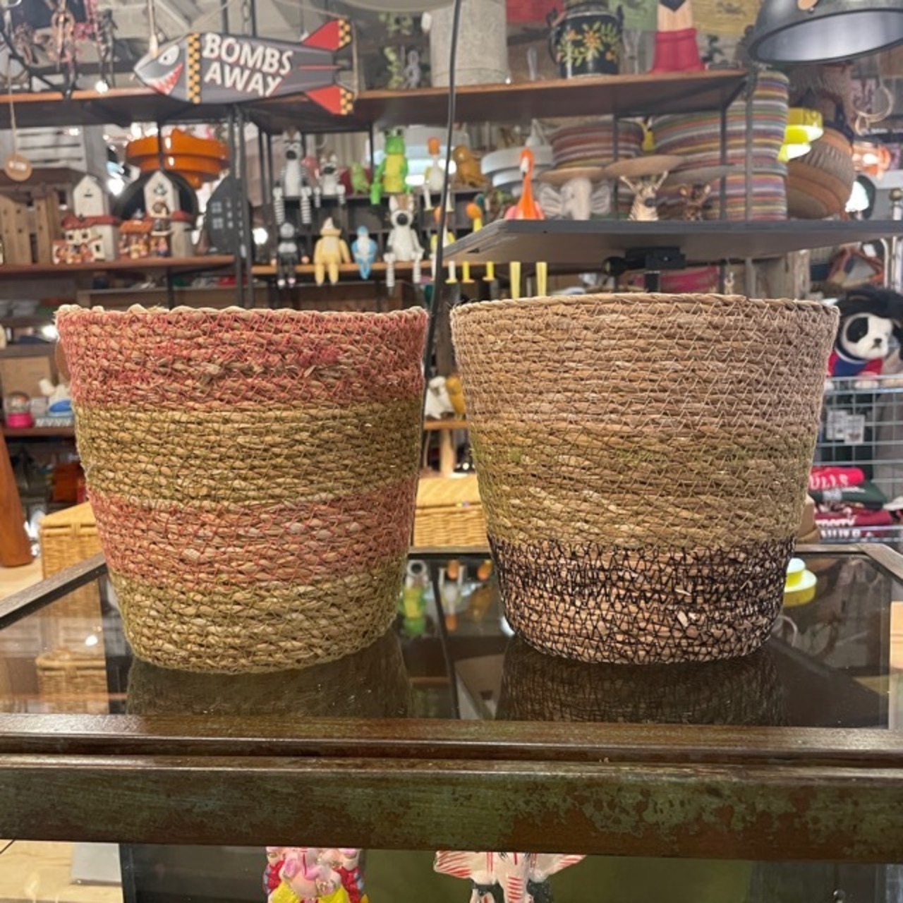 Bangladesh Nursery pot 2color pink green / ナーセリーポット 園芸 室内 観葉植物 水草 カゴ 編み物 手編み ハンドメイド かわいい グリーン ピンク 天然素材 バングラデシュ リビング雑貨 インテリア