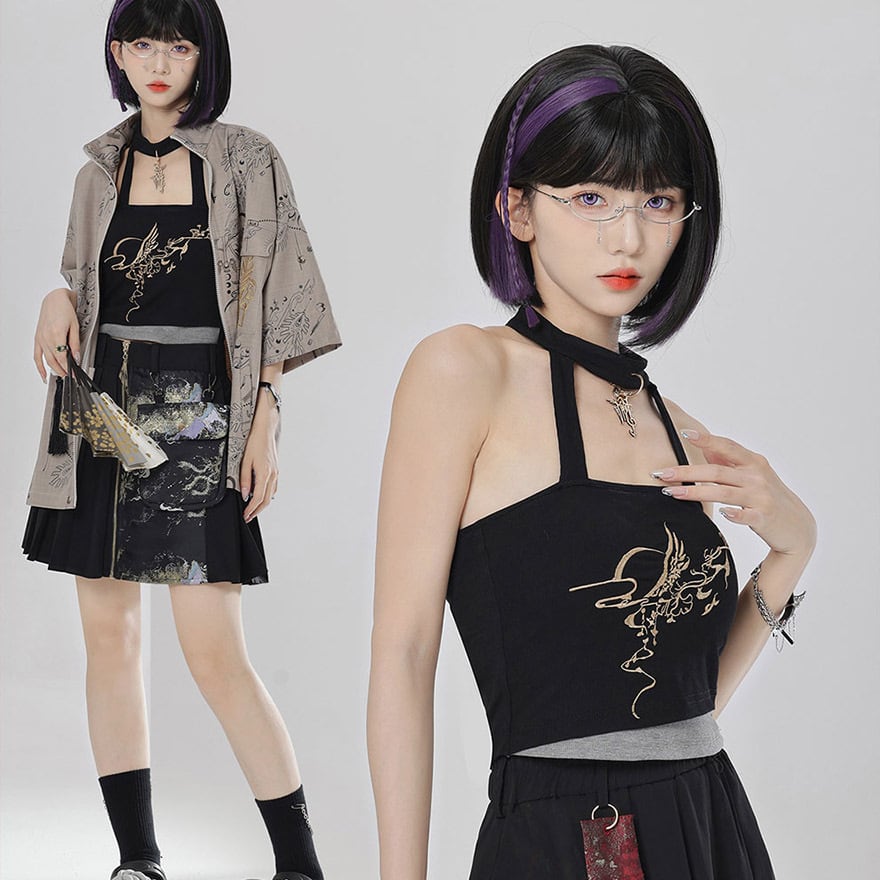 チャイナ風服 キャミソール アクセサリー付き ホルターネック 卿棠