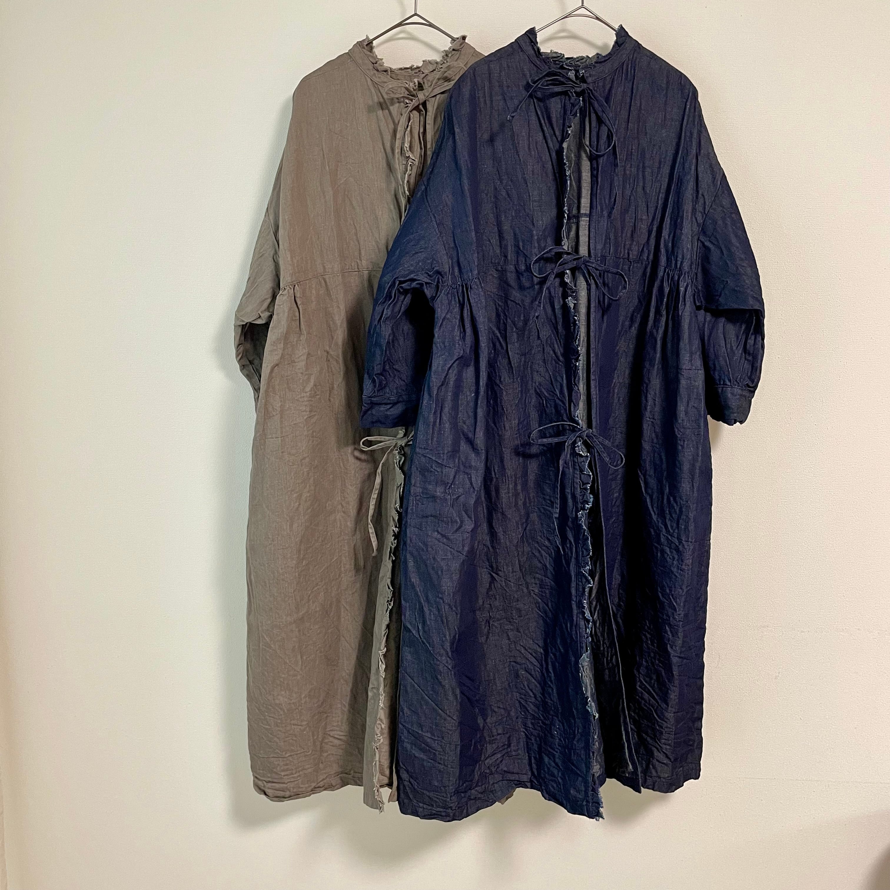 ワンピース Gauze# / check one-piece Gauze#// LIGHT DENIM ANTIQUE SURGICAL ONE PIECE / ライトデニム