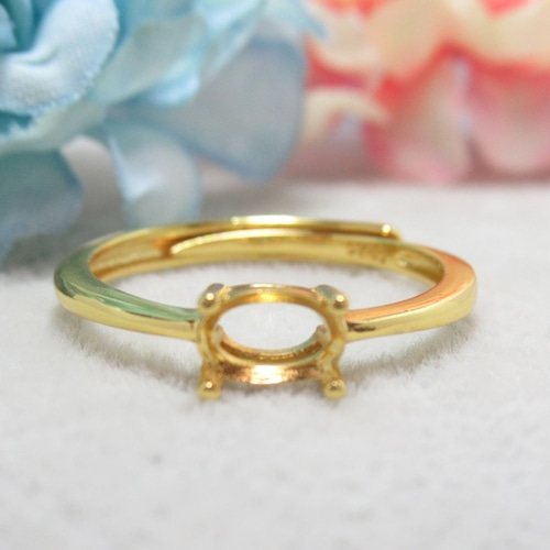 6×4㎜ 横向き シンプル4爪 S925 リング台 YG