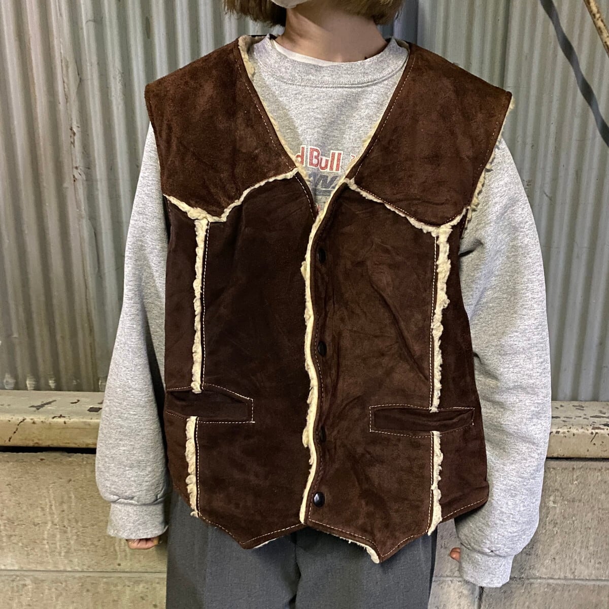 70s シアーズ スエードベスト XL ベージュ 裏ボア ビンテージ 6116 70s