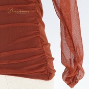 社交ダンス 衣装 チャコット Chacott トップス ブラウス 長袖 レース 透け感 レッスン 練習着 無地 軽い ブラウン系 無地 発表会 パーティ おしゃれ 軽量 フォーマル ステージ用 ストレッチ ダンスウェア カジュアル レディース 女性用 シンプル