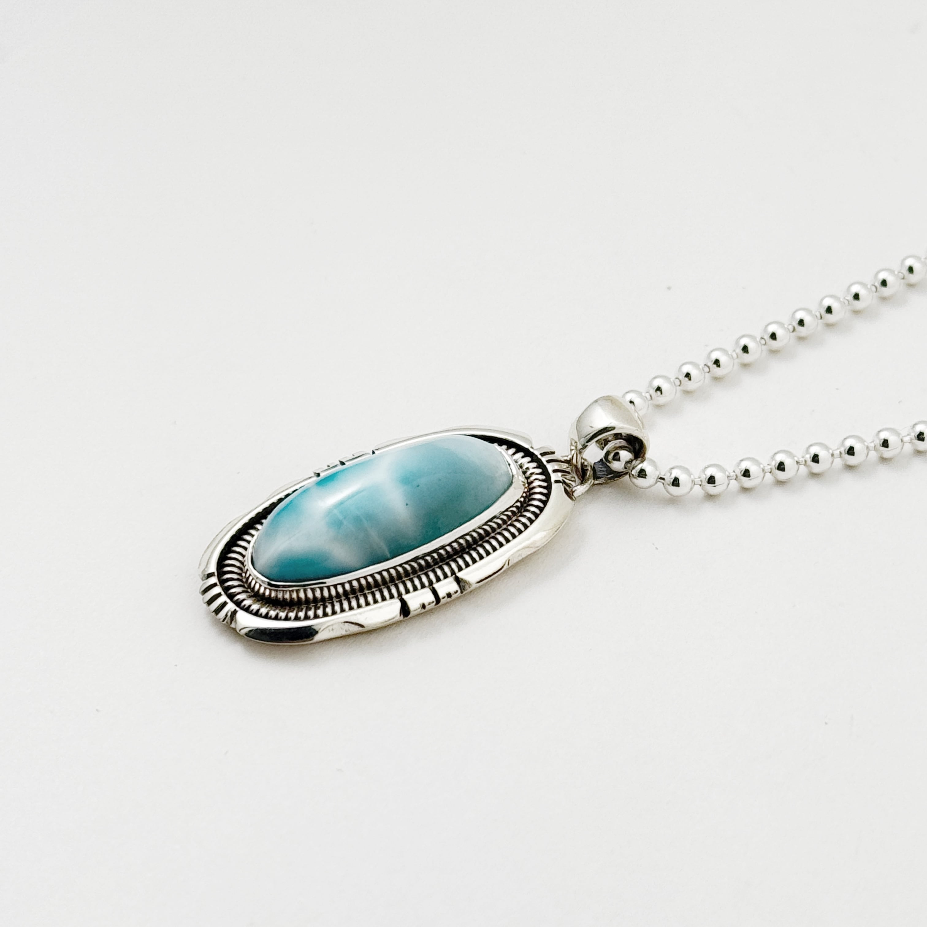 Indian Jewelry 》一点物 ラリマー ロングオーバル ペンダント