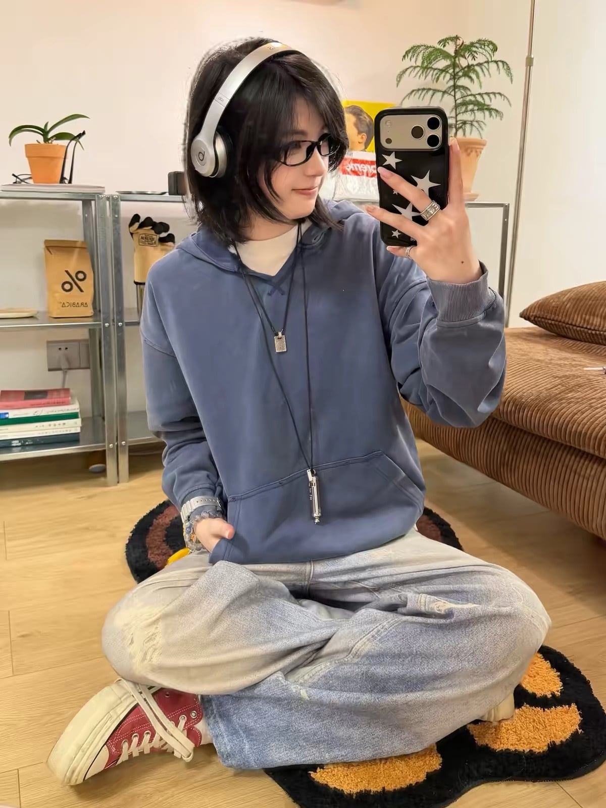 Vラインウォッシュルーズフーディー / V-LINE WASHED LOOSE HOODIE