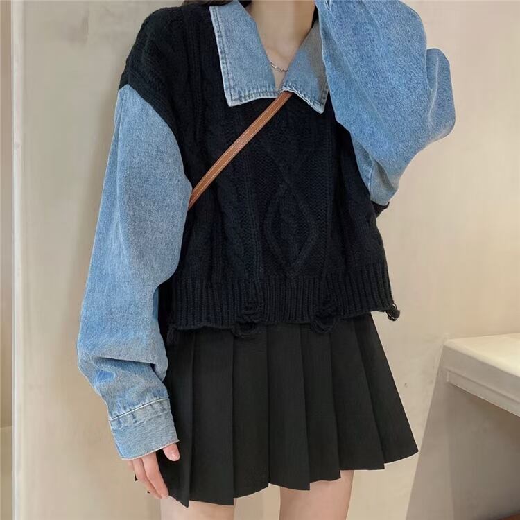 ニットベスト重ね着風シャツ　AJ11009-2620