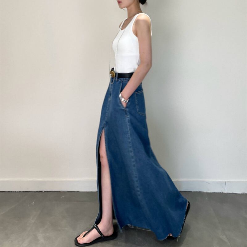 denim a-line long skirt 10964