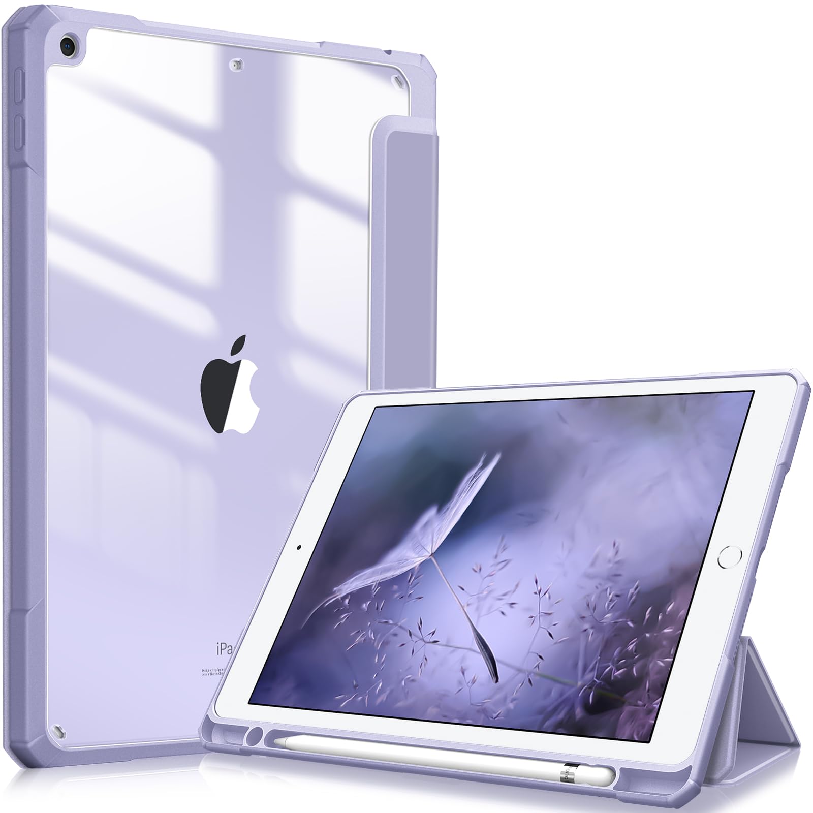 Fintie iPad 第9 / 8 / 7世代 2021/2020/2019 10.2インチ用ケース 透明バックカバー(ライラックパープル)