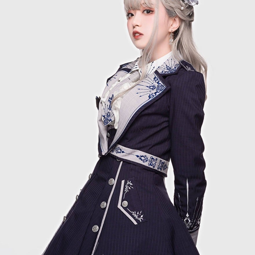 ロリータファッション 軍服ロリータマント ネイビー 制服風 クラシカル