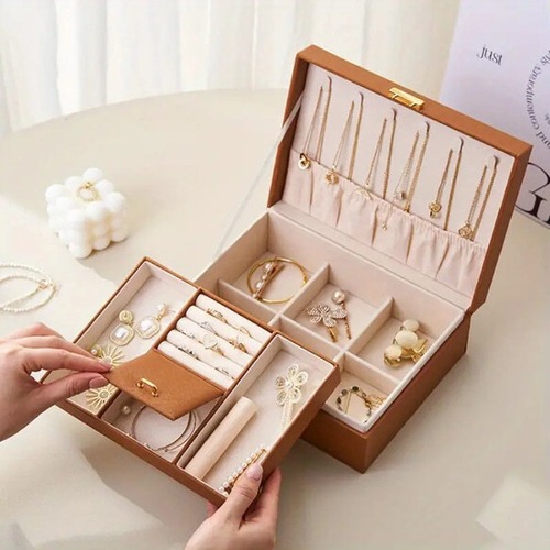 鍵付 ジュエリーボックス ２段 フェイクレザー ネックレス ピアス リング アクセサリーケース 小物収納