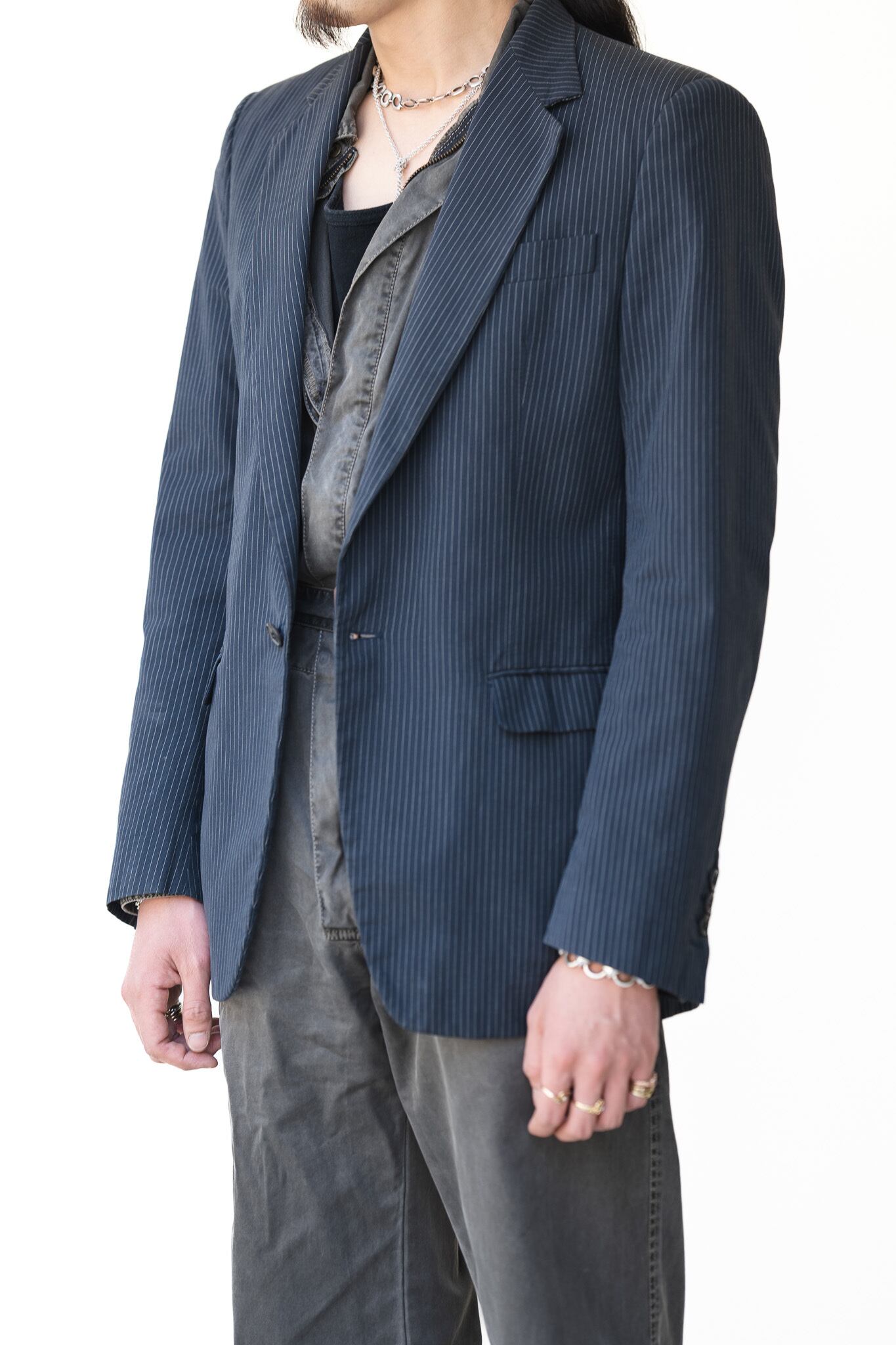 02SS] “Maison Martin Margiela” Pencil Stripe 1 Button Tailored