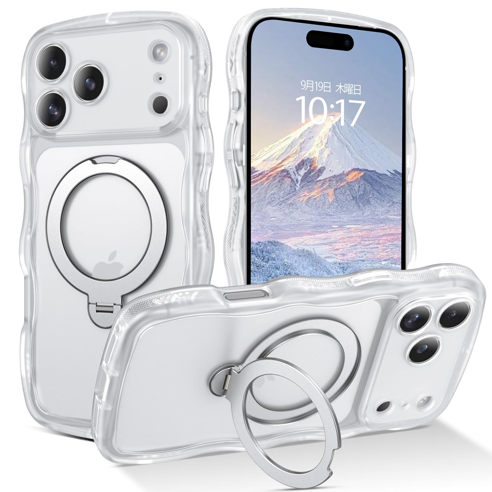 YINLAI iPhone 17 Pro Max 6.9インチ 専用 ケース カバー マグネット リングスタンド付き 半透明 ホワイト