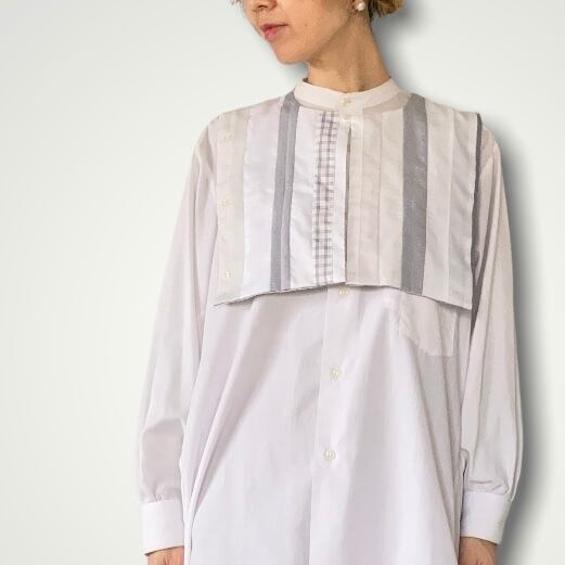 ZOZOTTE tenui series/tuke-eri/つけ襟リバーシブルタイプ/ホワイト&グレー系パッチワーク