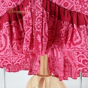 フラダンス 衣装 ワンピース ドレス Muu Muu APPAREL ピンク系 ハワイ製 フリル アシンメトリー パフスリーブ ポケット付き ワントーン かわいい 華やか 鮮やか 明るい ハワイアン アロハ ハワイアンプリント フラ ダンス レッスン 練習