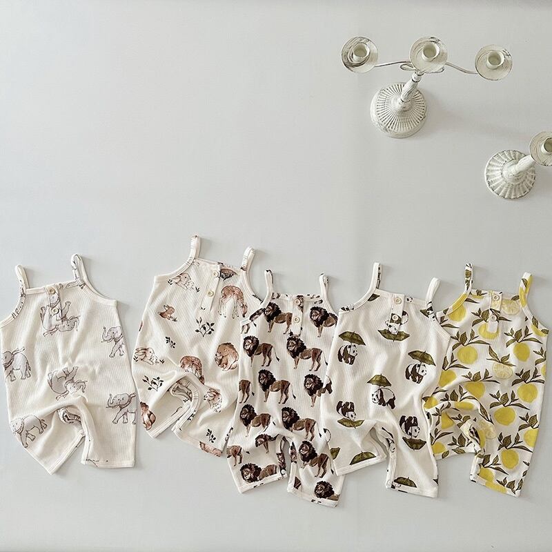 【BABY】夏新作 動物柄ワッフルサロペット