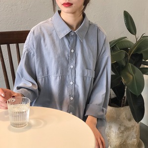 オーバーサイズロングシャツパッチポケット付き A00154