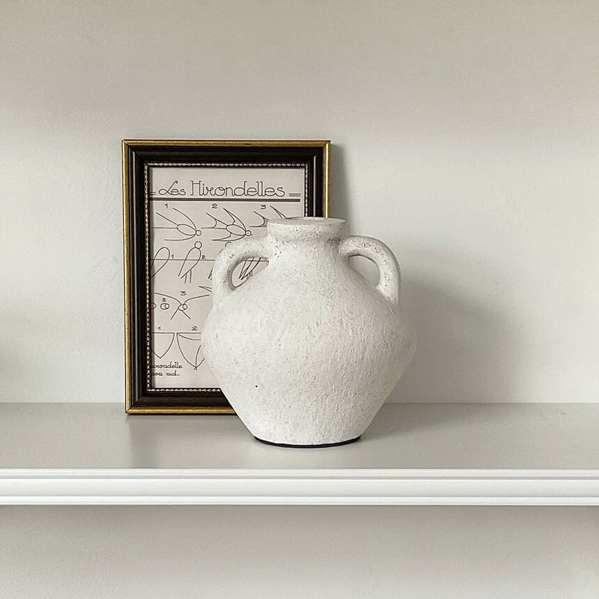white terracotta vase / ホワイト テラコッタ ベース オブジェ ハンドル 花瓶 陶磁器 インテリア 雑貨