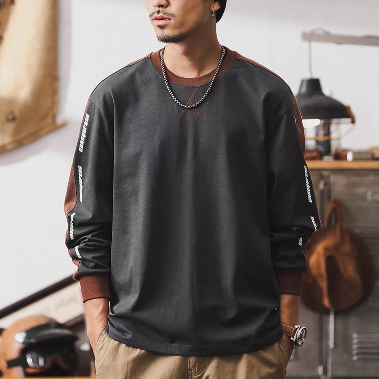 Bicolor crew neck cut and sew 0214 - 2