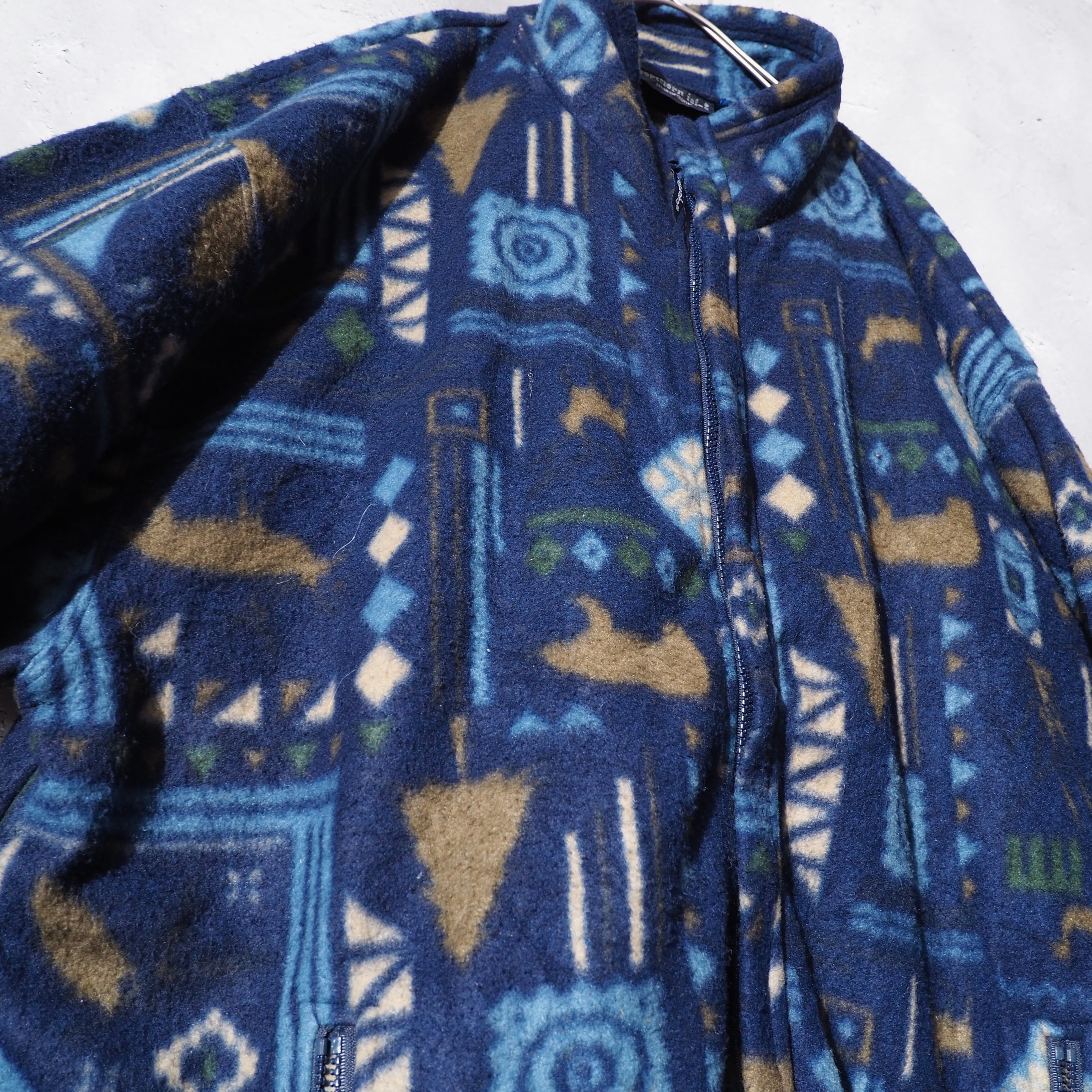 ” Northen isles” Nordic art pattern design vintage loose silhouette fleece jacket