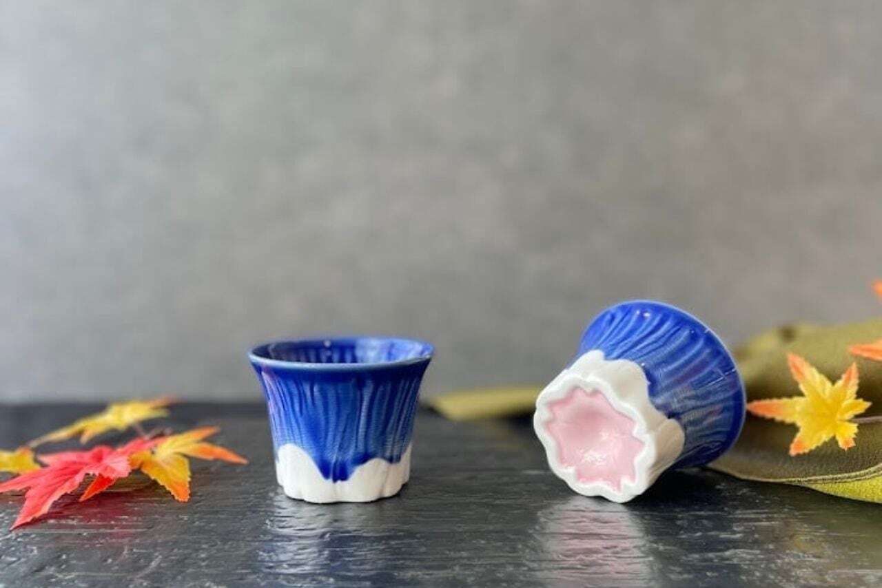 富士桜カップ 富士ブルー』 * 桜 富士山 和風 おちょこ 贈り物 お土産