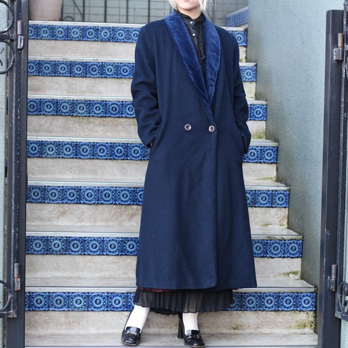 USA VINTAGE BRAEFAIR WOOL NAVY CHESTEFIELD COAT/アメリカ古着ウールネイビーチェスターコート