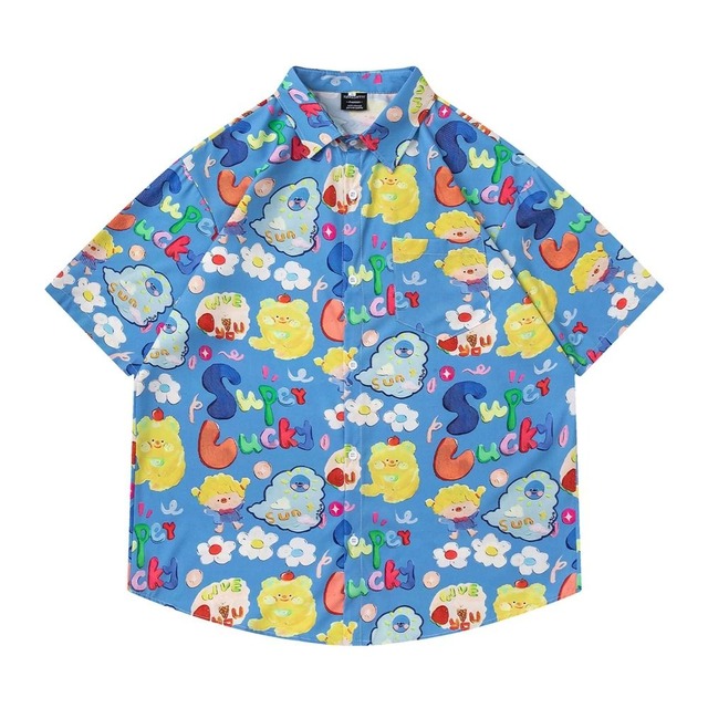 【UNISEX】COLORFUL CARTOON PRINT SHORT SLEEVE SHIRT M-17821
