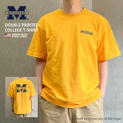 MICHIGAN ミシガン DOUBLE PRINTED COLLEGE T-SHIRT ビッグシルエット カレッジ Tシャツ 5.6oz バックプリントT メンズ レディース カレッジ ロゴ アメカジ スポーツ アイビー リーグ ブランド