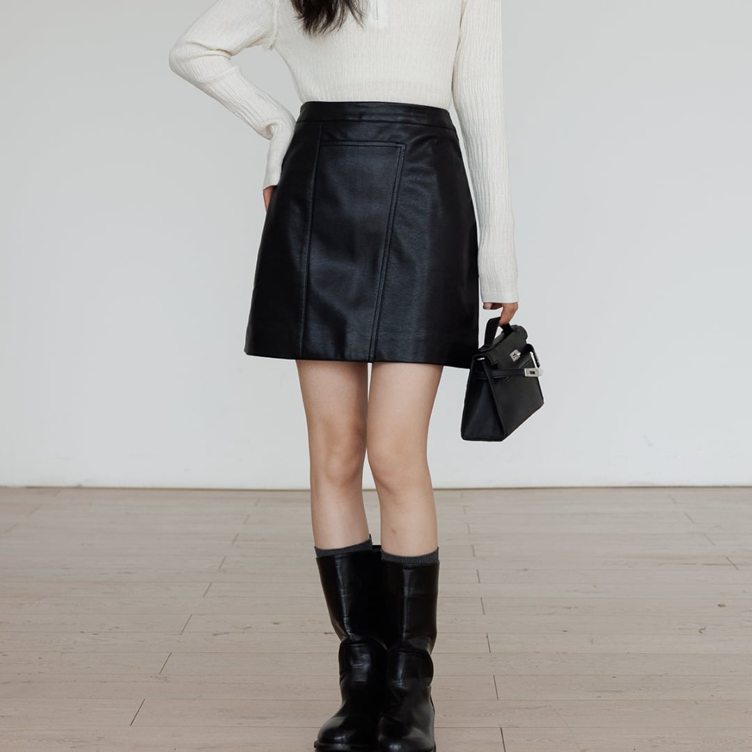 retro pu leather skirt