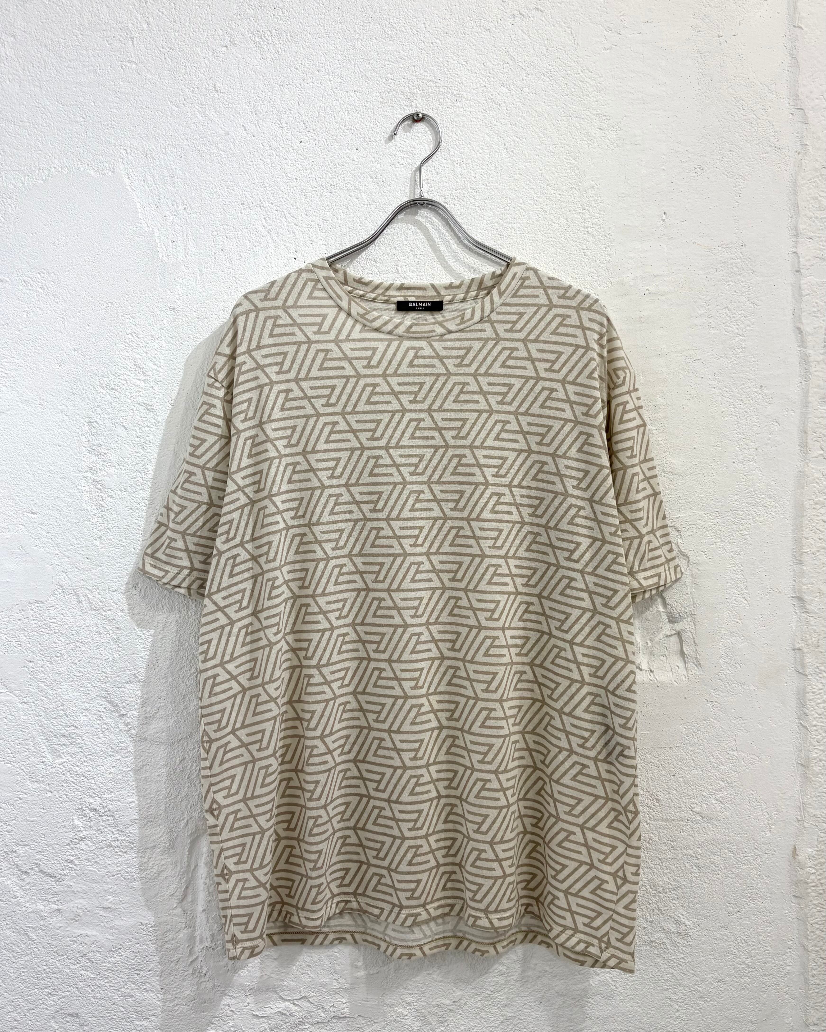 BALMAIN Cotton × Poly Total Pattern Tee FRANCE製