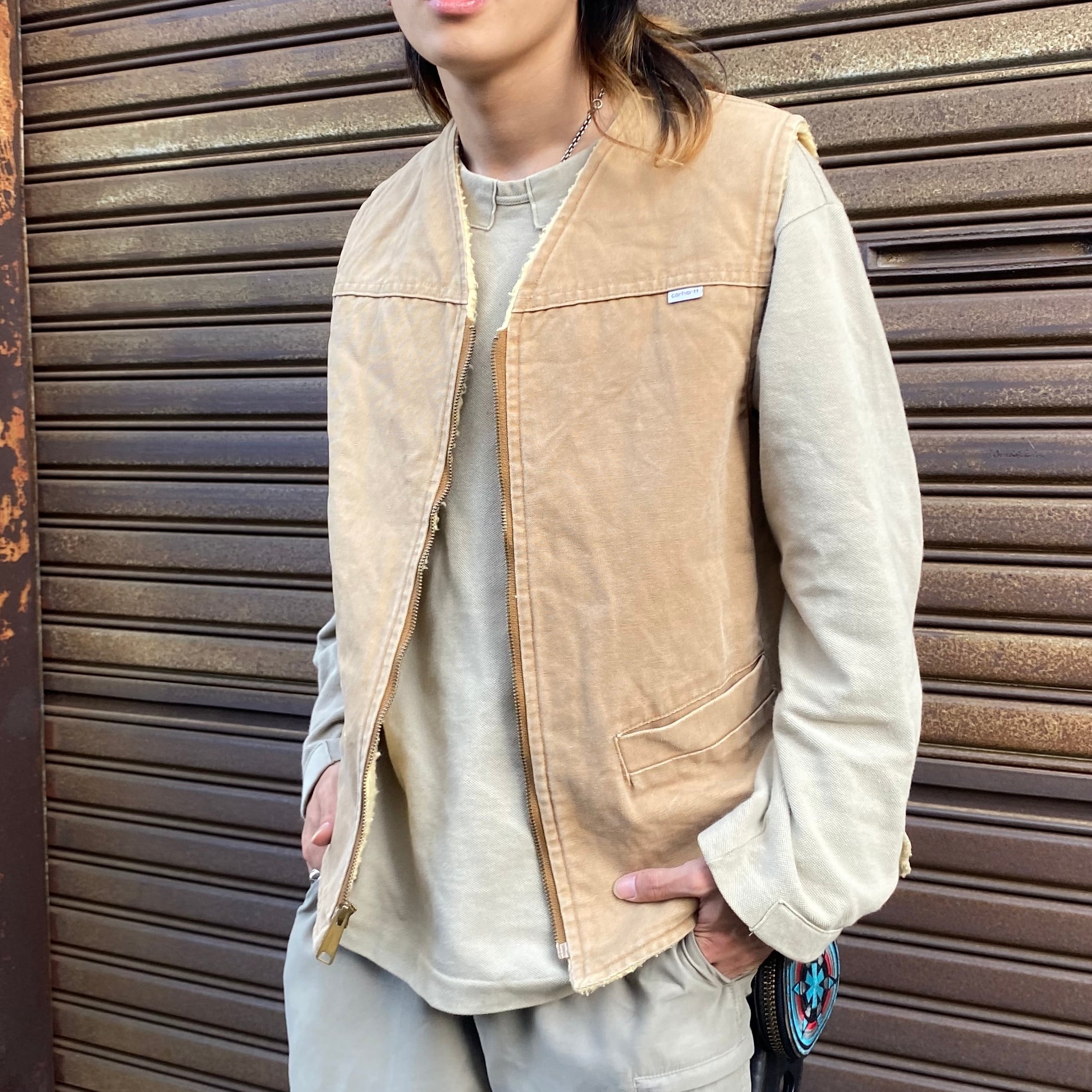 80年代 80s USA製 Carhartt カーハート ダック地 ワークベスト ヴィンテージ ビンテージ ボアライナー ベージュ ユニオンチケット  メンズL 古着【ワークジャケット】 | cave 古着屋【公式】古着通販サイト