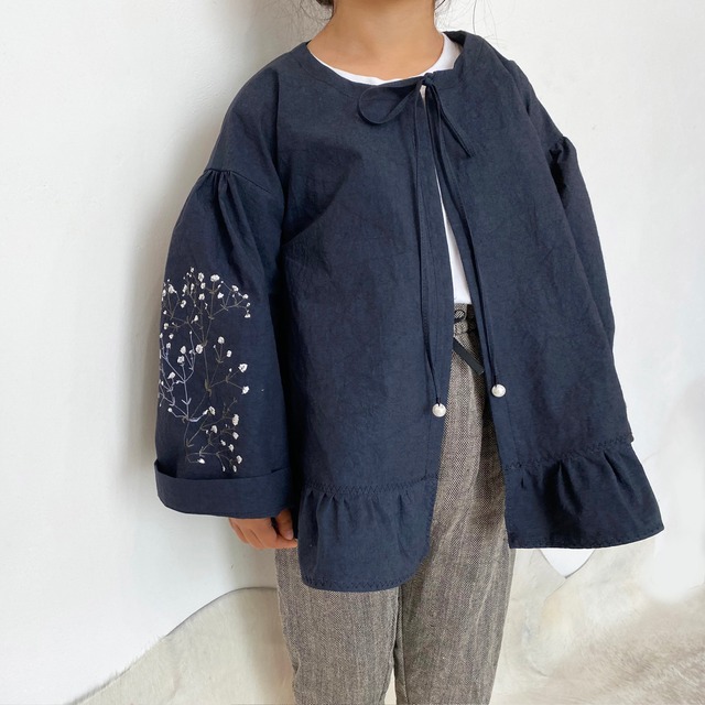 [ Kids ] カスミソウ刺繍ライトコート -dark navy- 梅雨寒軽量アウター