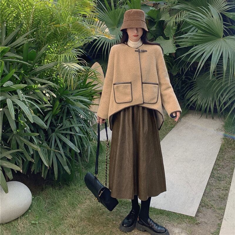 ショートコート オータムウィンターベルベットスタンダードトップス レトロ 秋物 冬物 ブラックストロベリース90370422112