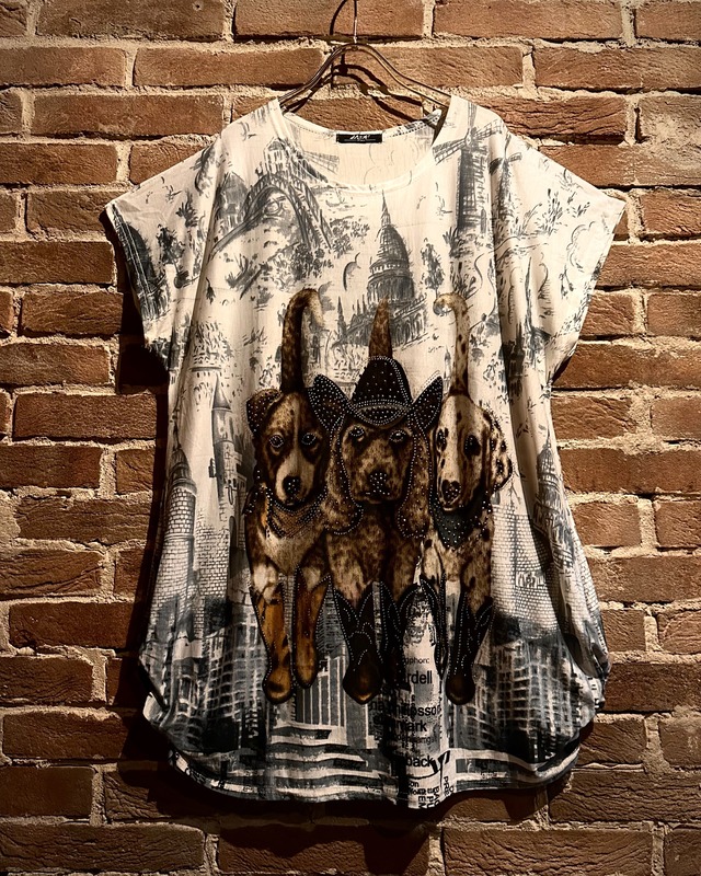 【Caka act3】Western Dogs Design Vintage Loose T-Shirt