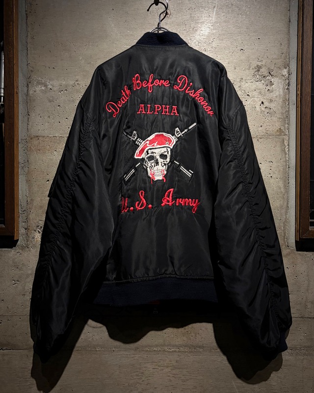 【Caka】U.S. Army Skull & Cross Rifles Motif Embroidery Vintage MA-1 Flight Jacket