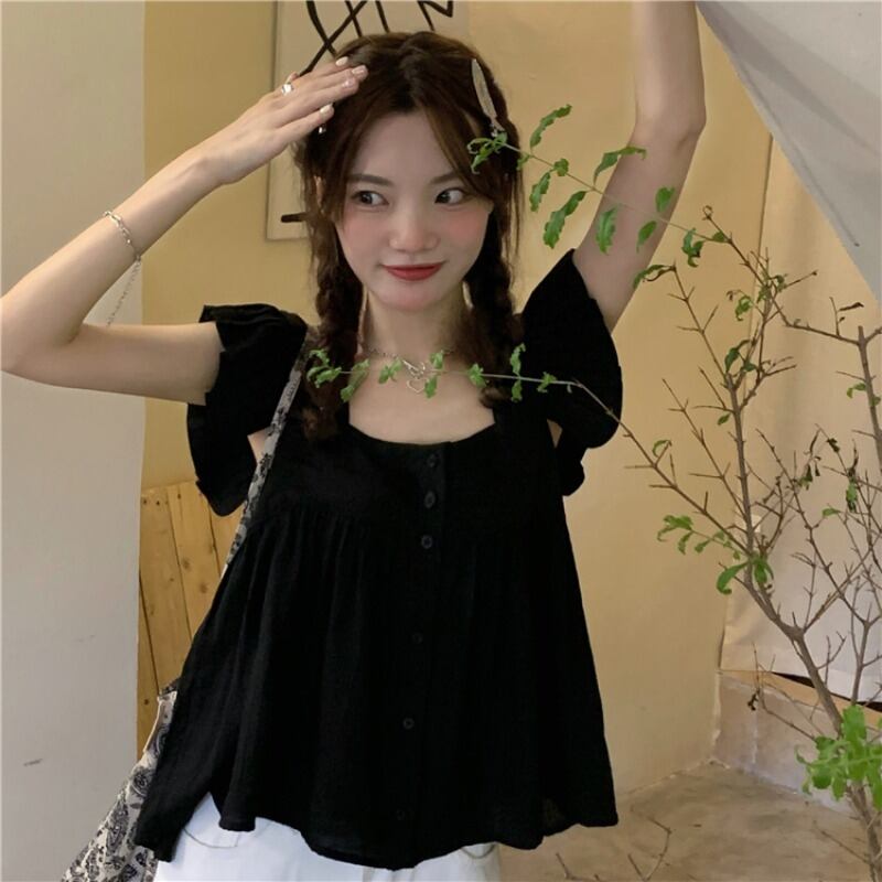 ショートトップス サマー薄手スタイルルーズTシャツ 大人ガーリー スウィート キュート カジュアル 夏物 萌量不足1921427268