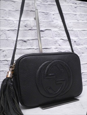 【廃盤モデル】GUCCI SOHO DISCO グッチ ソーホー ディスコ スモール ショルダー バッグ インターロッキングG レザー タッセル 黒 308364